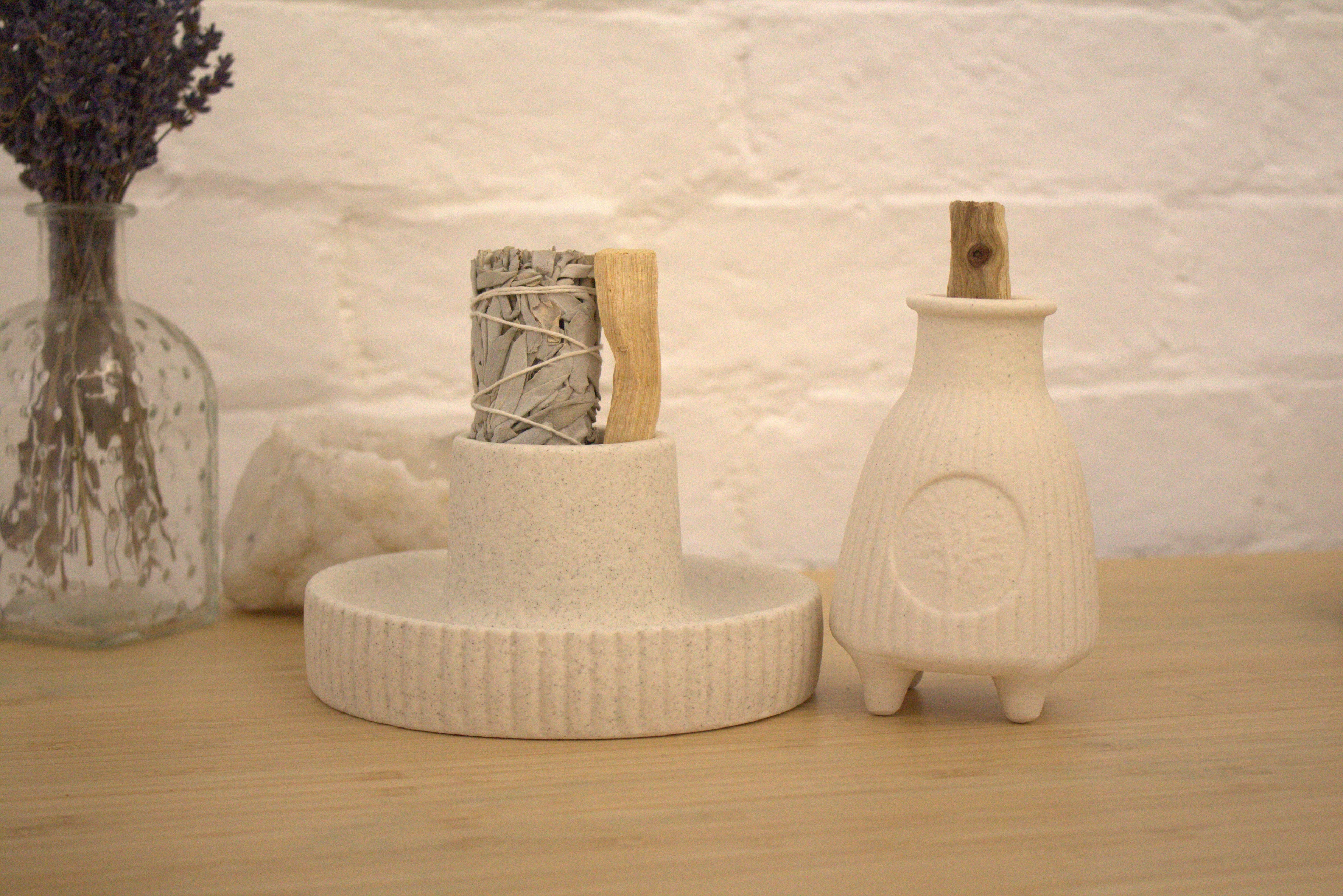 Cream Ribbed Smudge Bowl